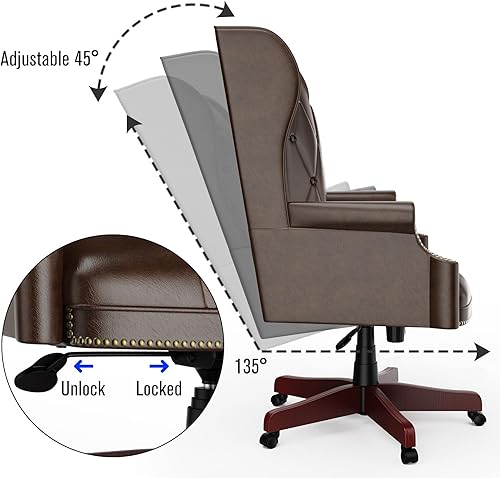 Miniatura 6 de Silla de oficina ejecutiva de cuero con respaldo alto, 330 libras, diseño ergonómico, asiento y respaldo acolchados gruesos, con botones,