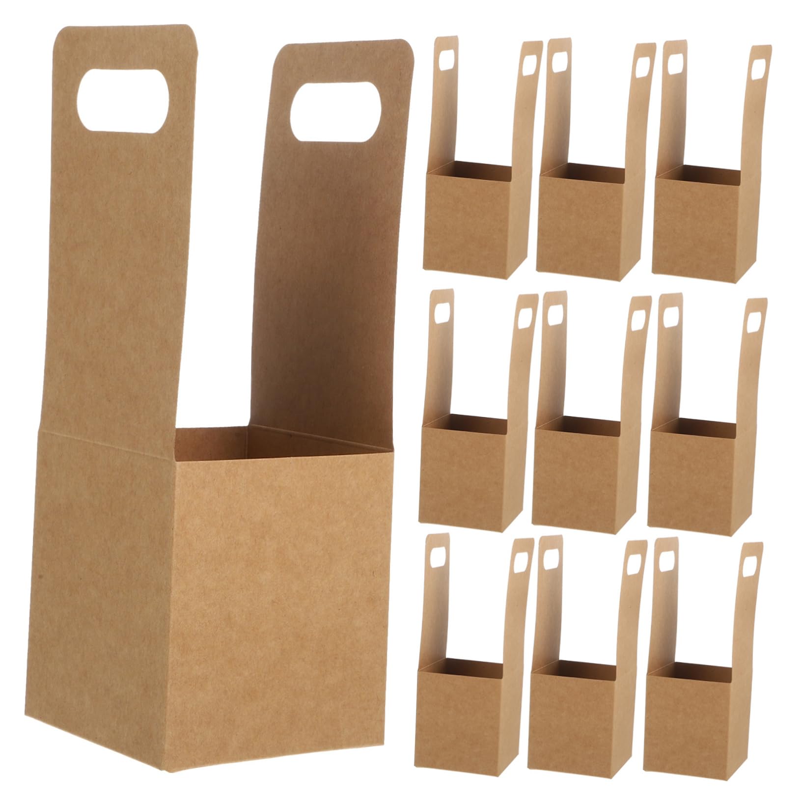 GRIRIW Takeout Drink Carrier Bag 10pcs Disposable Paper Cup Holder Handle for Hot Cold Beverages Cup Carrier