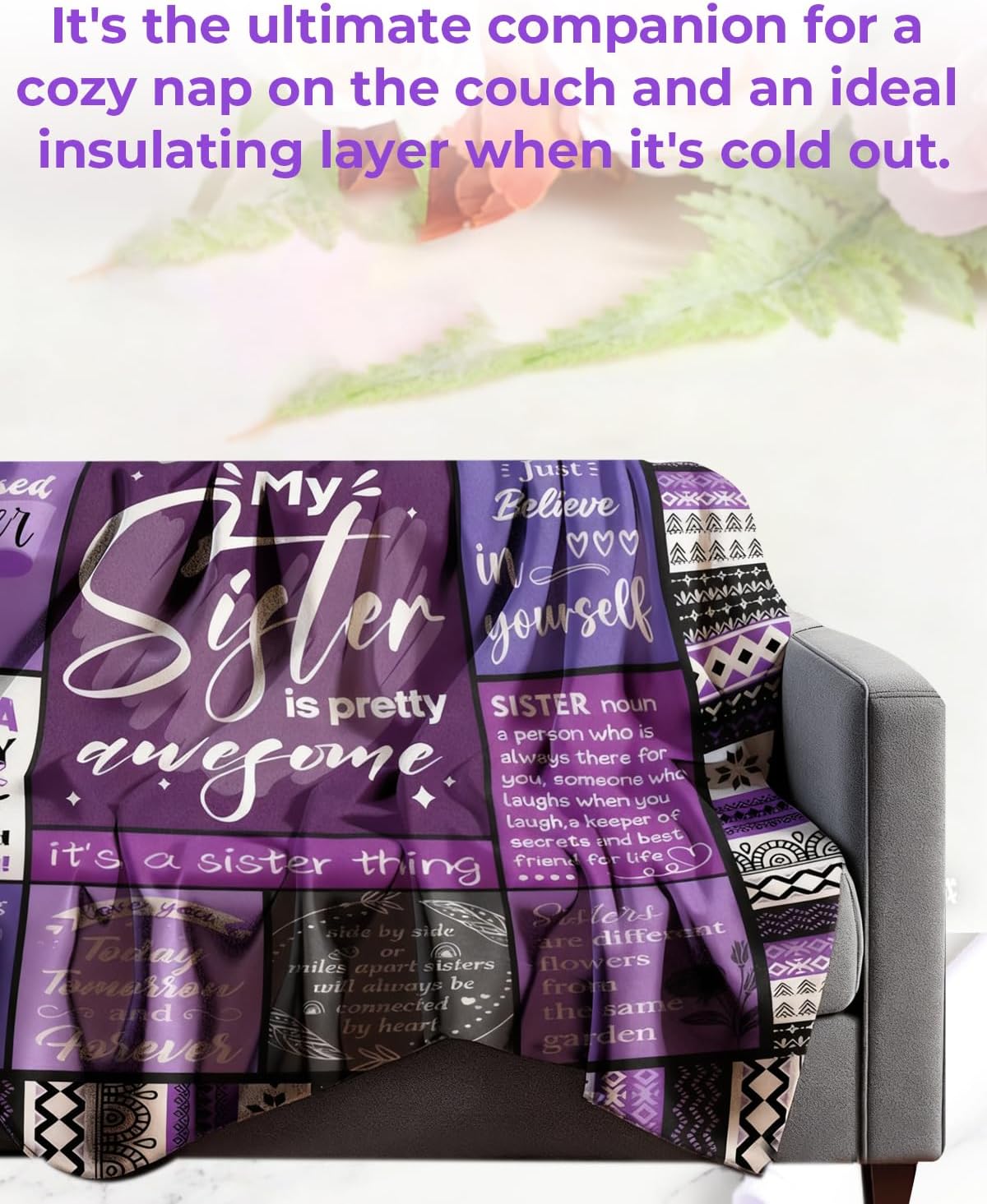 Sister Blankets from Sister, Birthday Gifts for Sisters, Cozy 60x50 Inch Soft Purple Throw for Sis (Present a Butterfly Figurine), Unique for Sis - Image 7