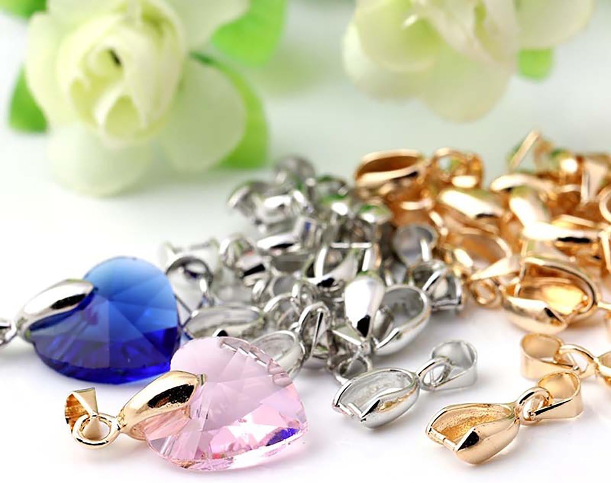 Fodattm 50 Pcs Copper Pinch Clip Clasp Bails Dangle Metal DIY Jewelry Findings Pendant Bail Bead Pendant Connector Necklace Clasps (White K - Image 5