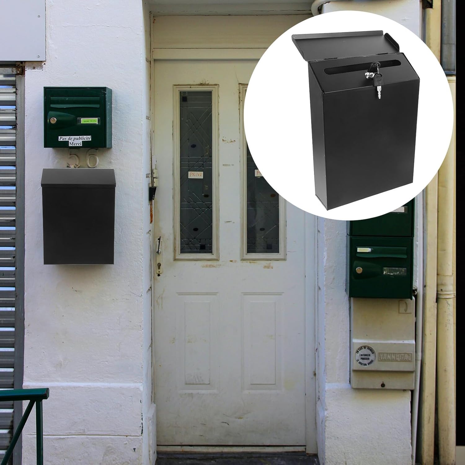 Outdoor Iron Wall Mount Mailbox with Lock Weather-resistant Hanging Mailbox for Outside Use Secure Post Box for Home Office and Shop Black