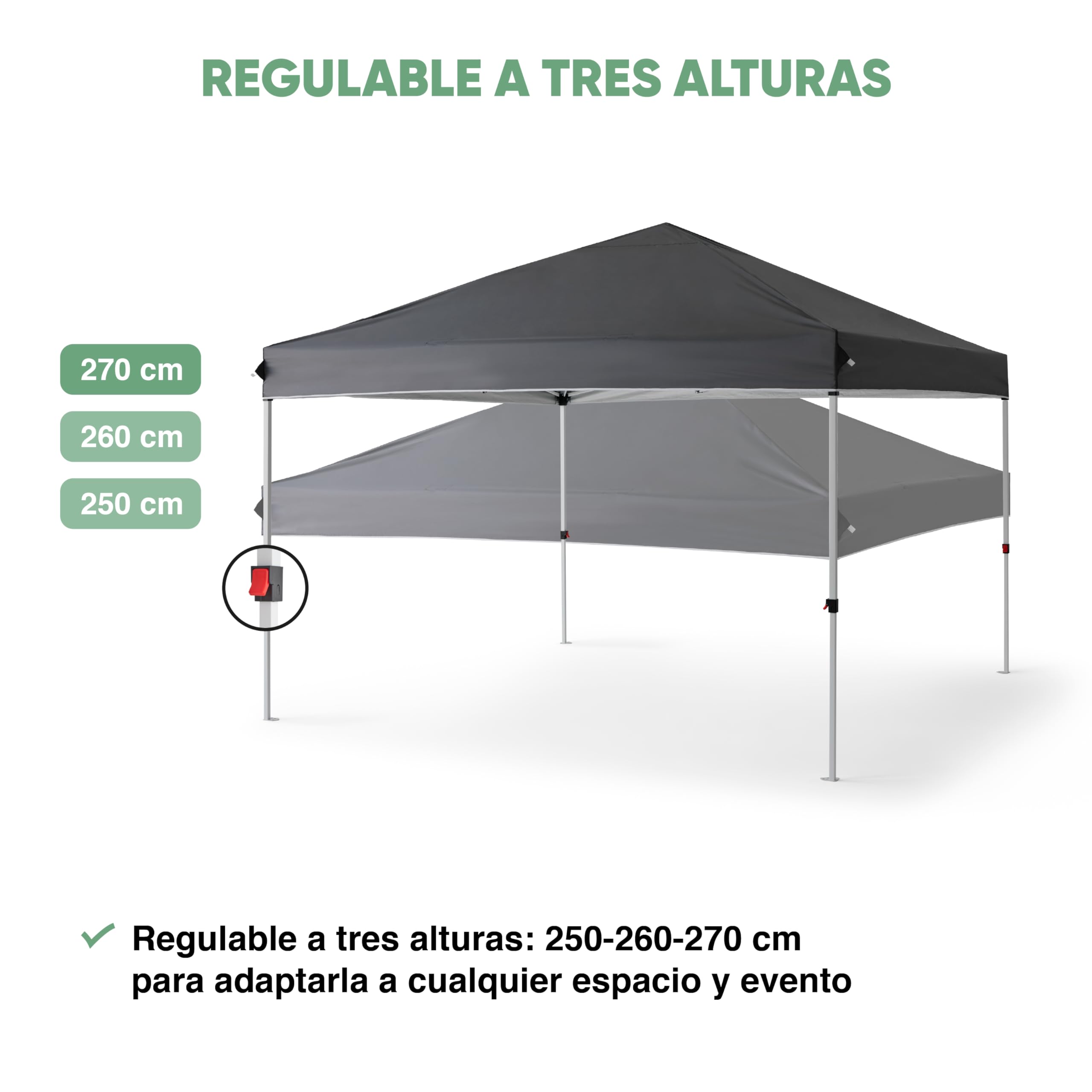 KG KITGARDEN - Carpa Plegable 3x3m con Diseño Pop Up, Incluye Piquetas y Bolsa de Transporte, Gris