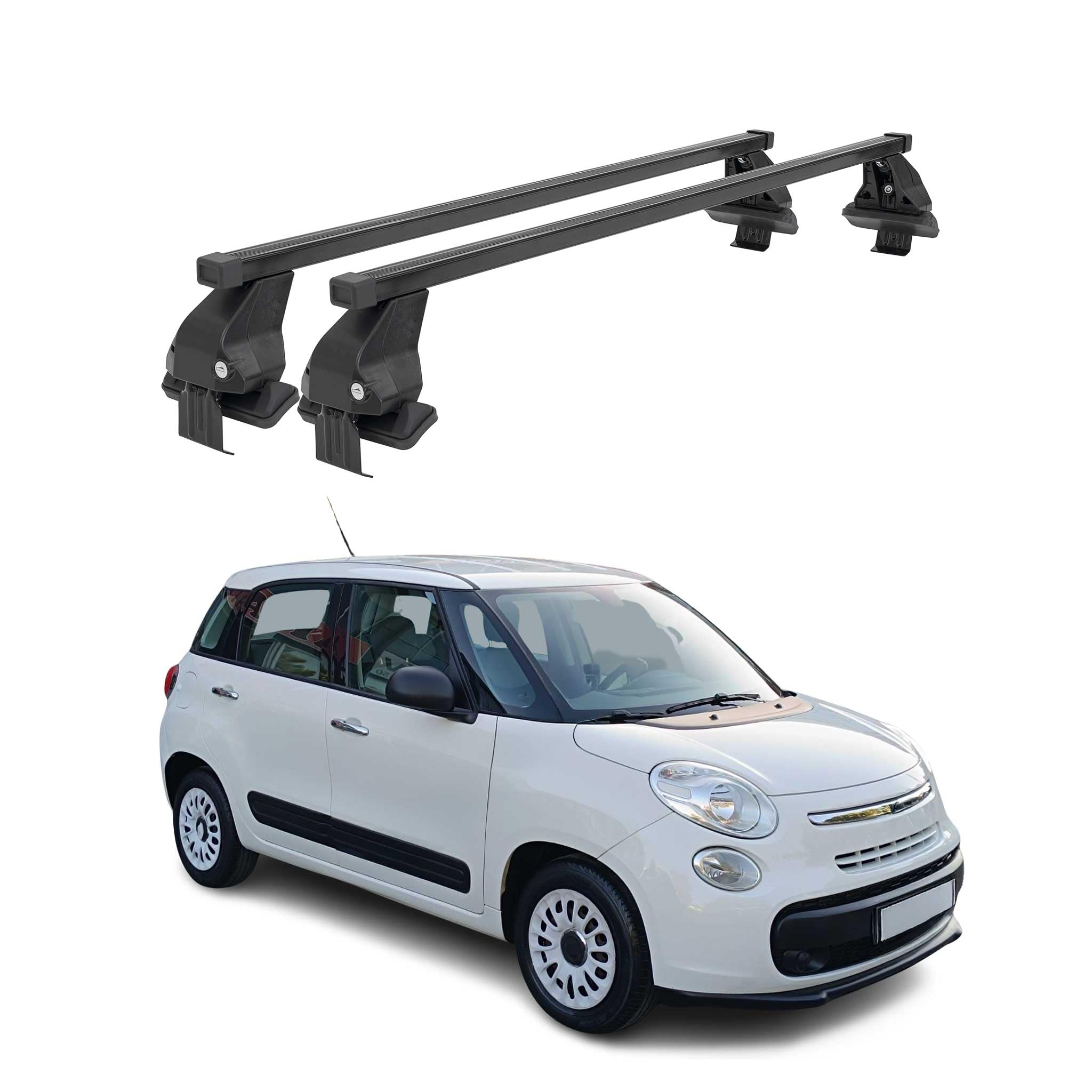 OMAC Barre portapacchi trasversali in acciaio per Fiat 500L 2012-2022 – Antifurto Incluso – Testate City Crash – DIN 75302:2019 – ISO/passo 11154:2006 – Carico Max 50 kg Nero