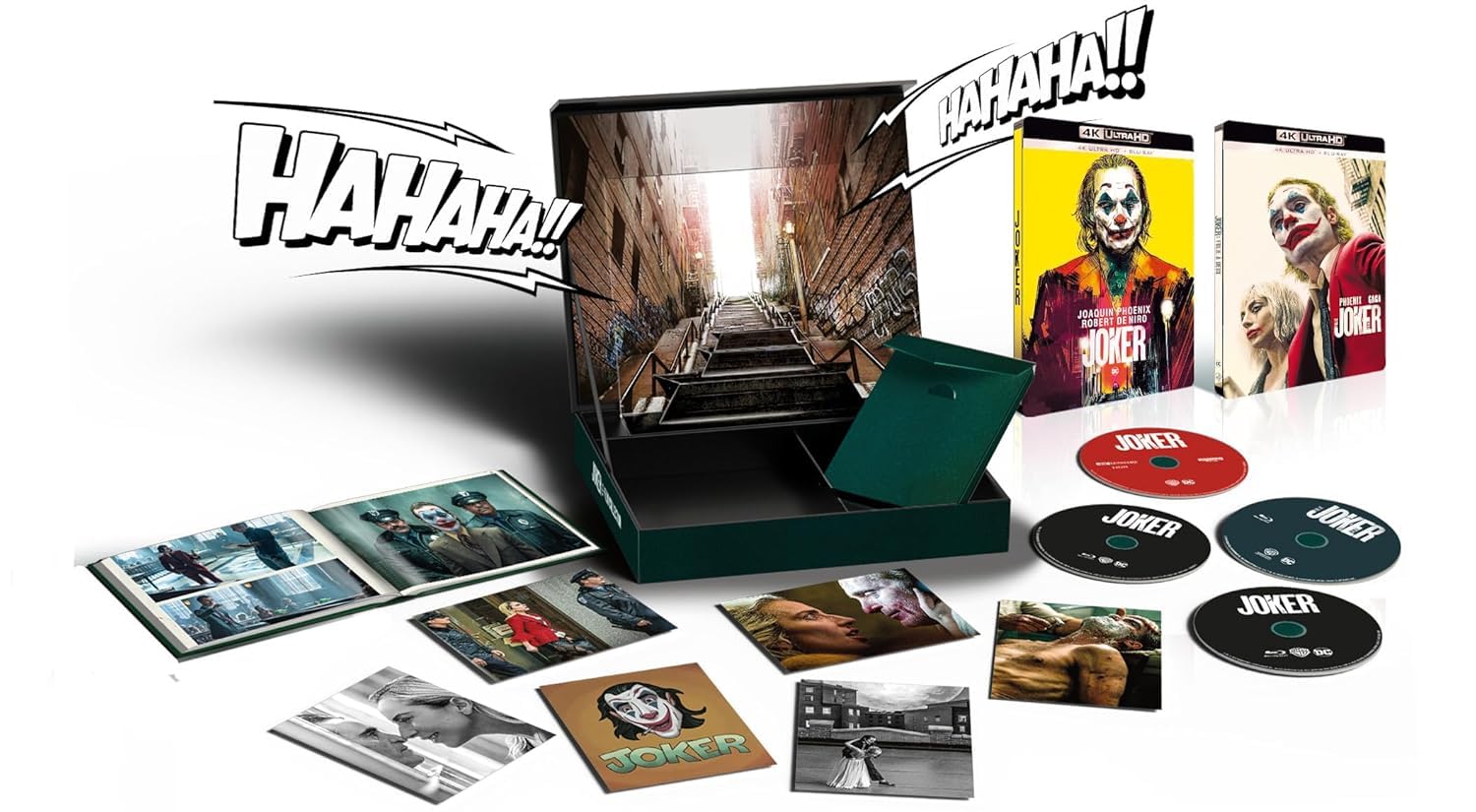 Joker / Joker 2 - Folie A Deux - 2 Film Collection 4K/Blu Ray Steelbooks - Limited Edition Collectors Music Box Set (Laughing Packaging / 6 Art Cards and booklet with Images) - REGION FREE - Joaquin