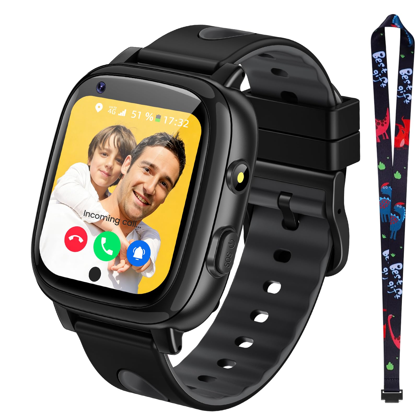 whraills 2026 Nuovo Smartwatch Bambini 4G con Videochiamata & GPS, SOS, Chat Vocale, IP68 Impermeabile, modalità Scuola, Contapassi, Sveglia, Flashcard, Regalo per Bambini e Bambine 4-15 Anni – Nero