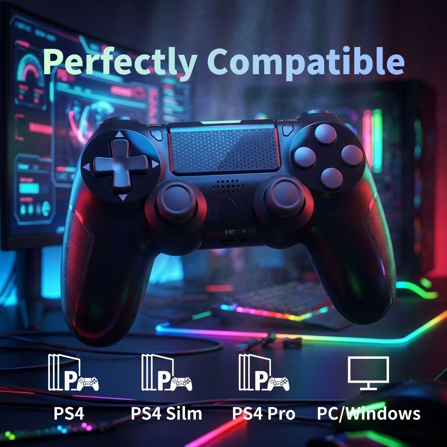 BJXOZ Wireless Controller for PS4, Gamepad with Type-C Port/Hyper-Sensitive 360° Sticks/Vibration/Ergonomic Grip/Speaker/6-Axis Sensor/Audio Jack/Multi Touch Pad, for PS4/Slim/Pro/PC — view 7