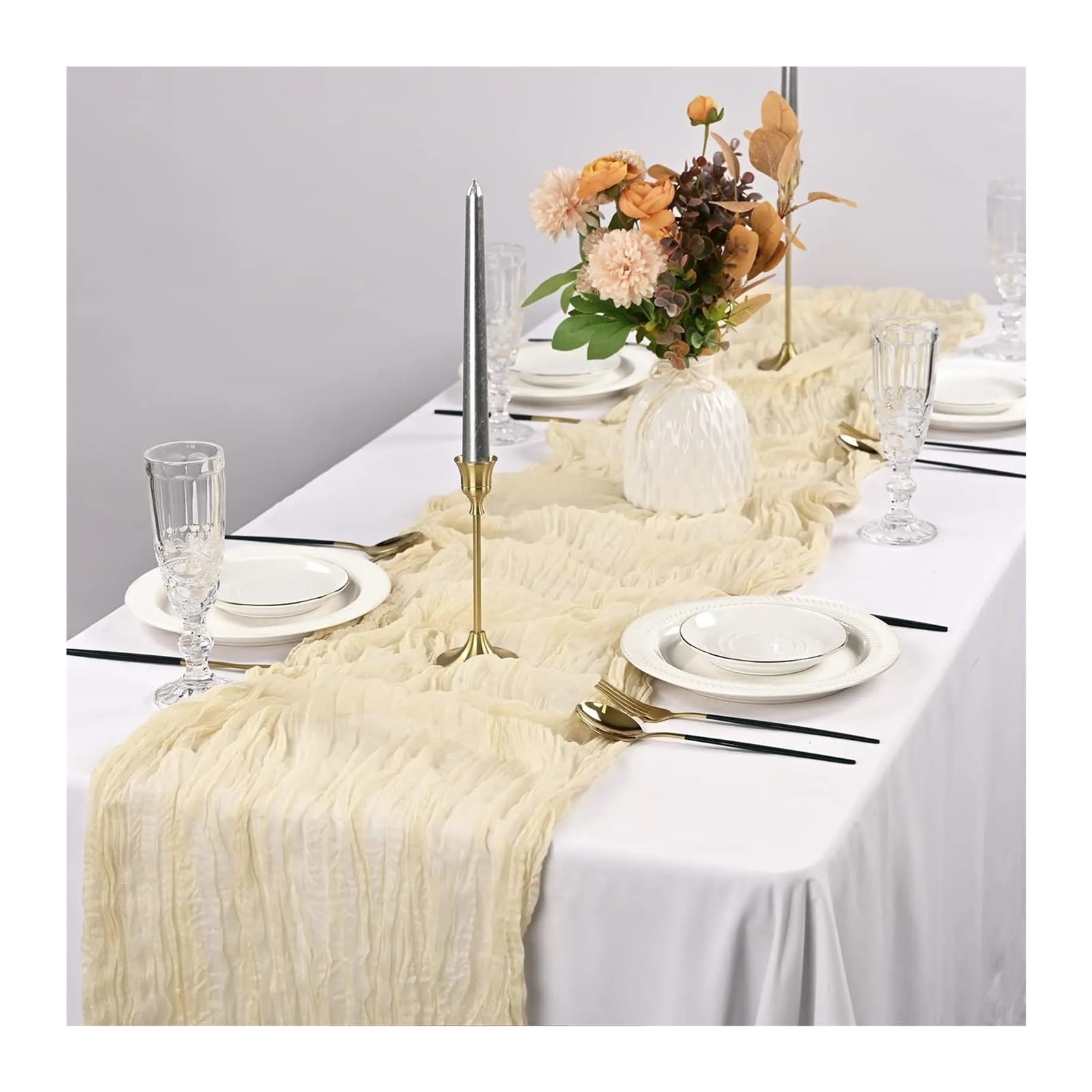 Cotton Table Napkins, Cheesecloth Gauze Table Runner Multicolor 10 Pcs Multiple Sizes(Beige,10PCS 90X400cm)