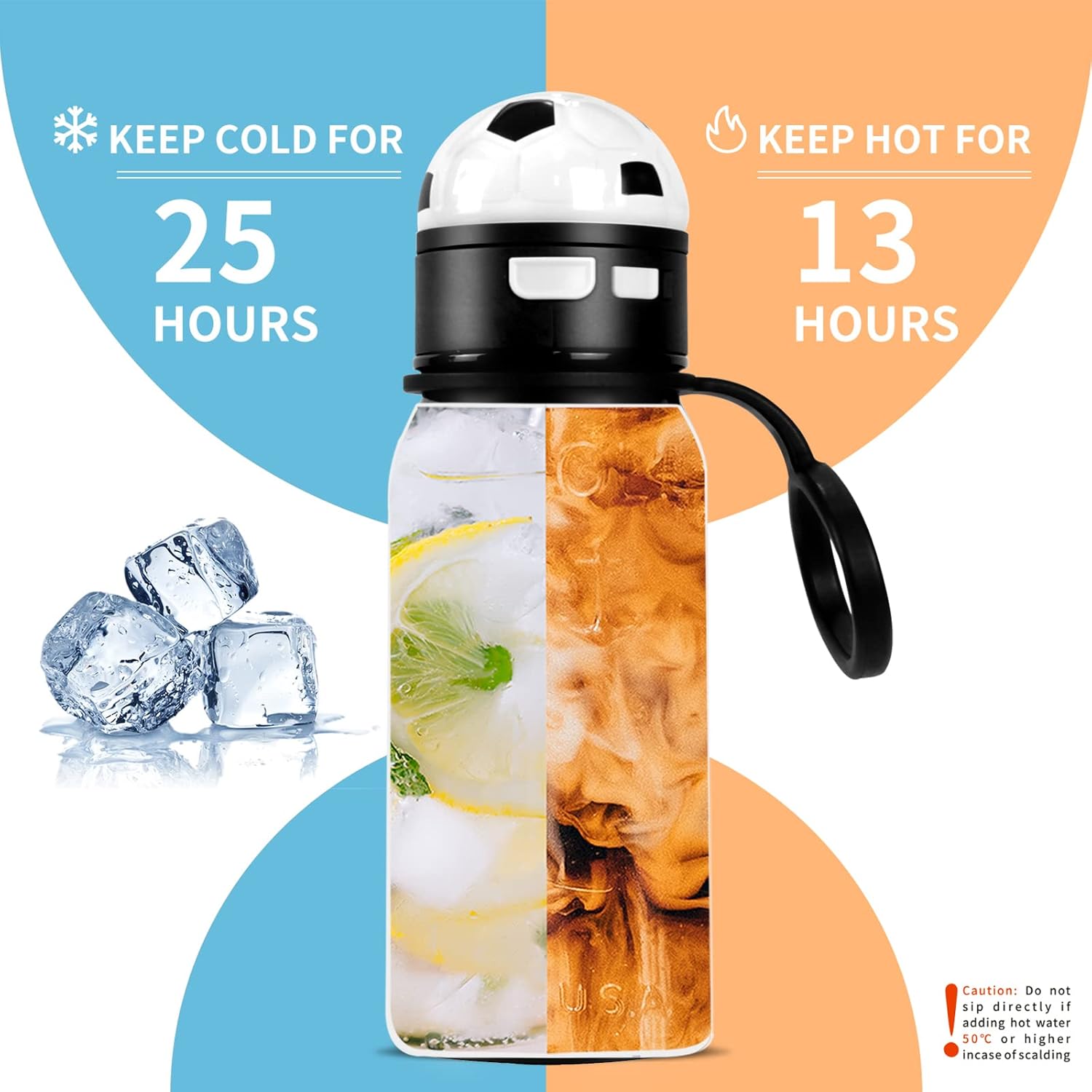 Hydrate Factory Football Sports Water Bottle with Straw 1000ml