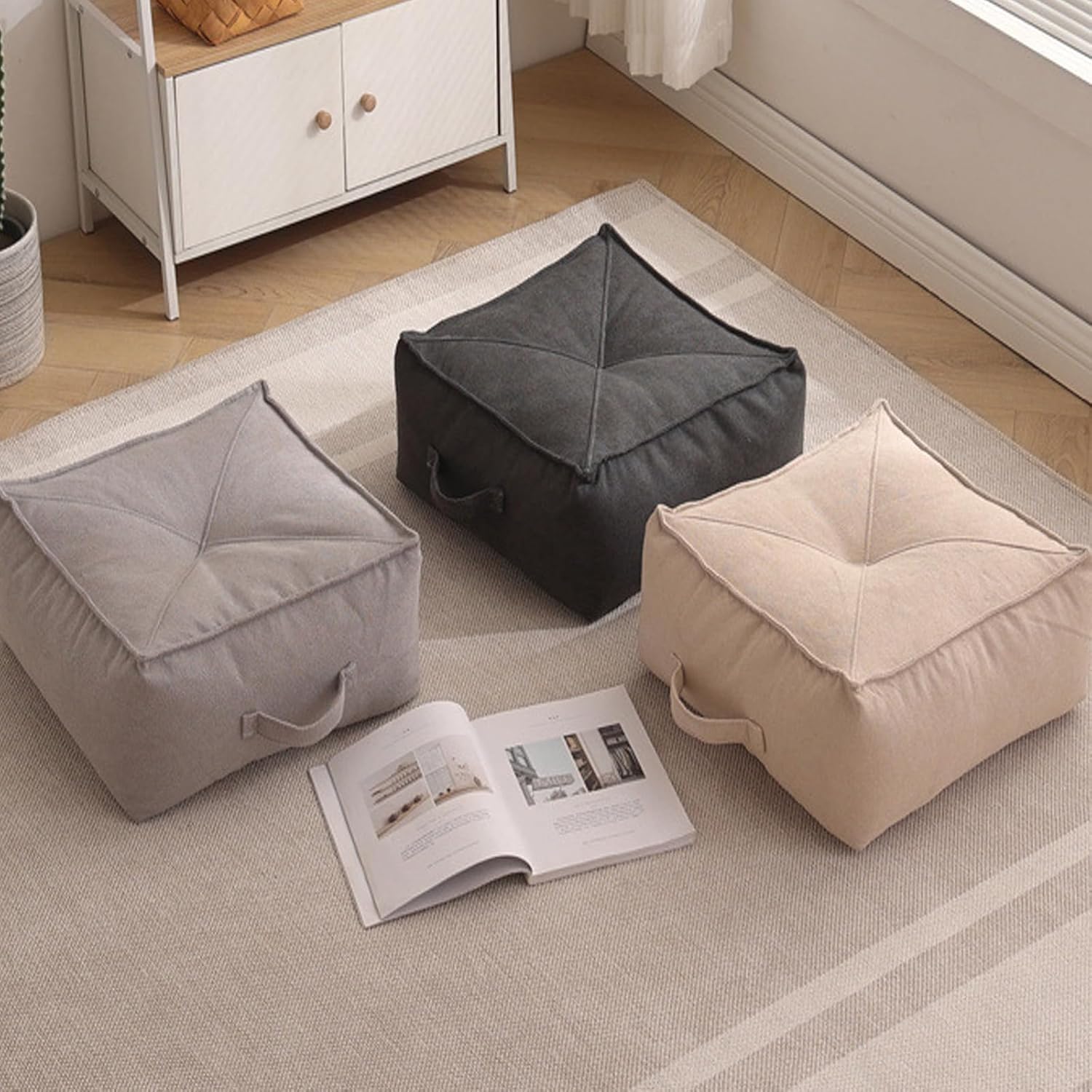 Dickes Booster-Kissen für Wohnzimmer und Büro, bequemes, atmungsaktives, quadratisches Sitzpolster, weiches praktisches Sesselkissen, 50 x 50 x 13 cm, Dunkelgrau