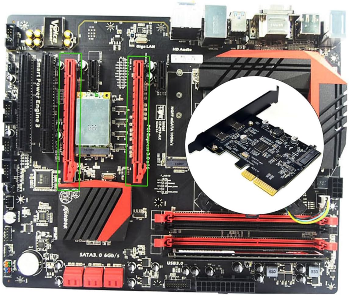 10Gbps USB Pci-e Expansion Card Dual Type-C Ports High-Speed Computer Riser Converter with Metal Heatsink Compatible with Pci-e for Desktop