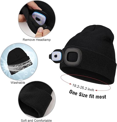 Miniatura 2 de YunTuo Paquete de 2 gorros LED con luz, unisex, recargable por USB, para invierno, regalos de Navidad para hombres, esposos, él, mujeres (gris +