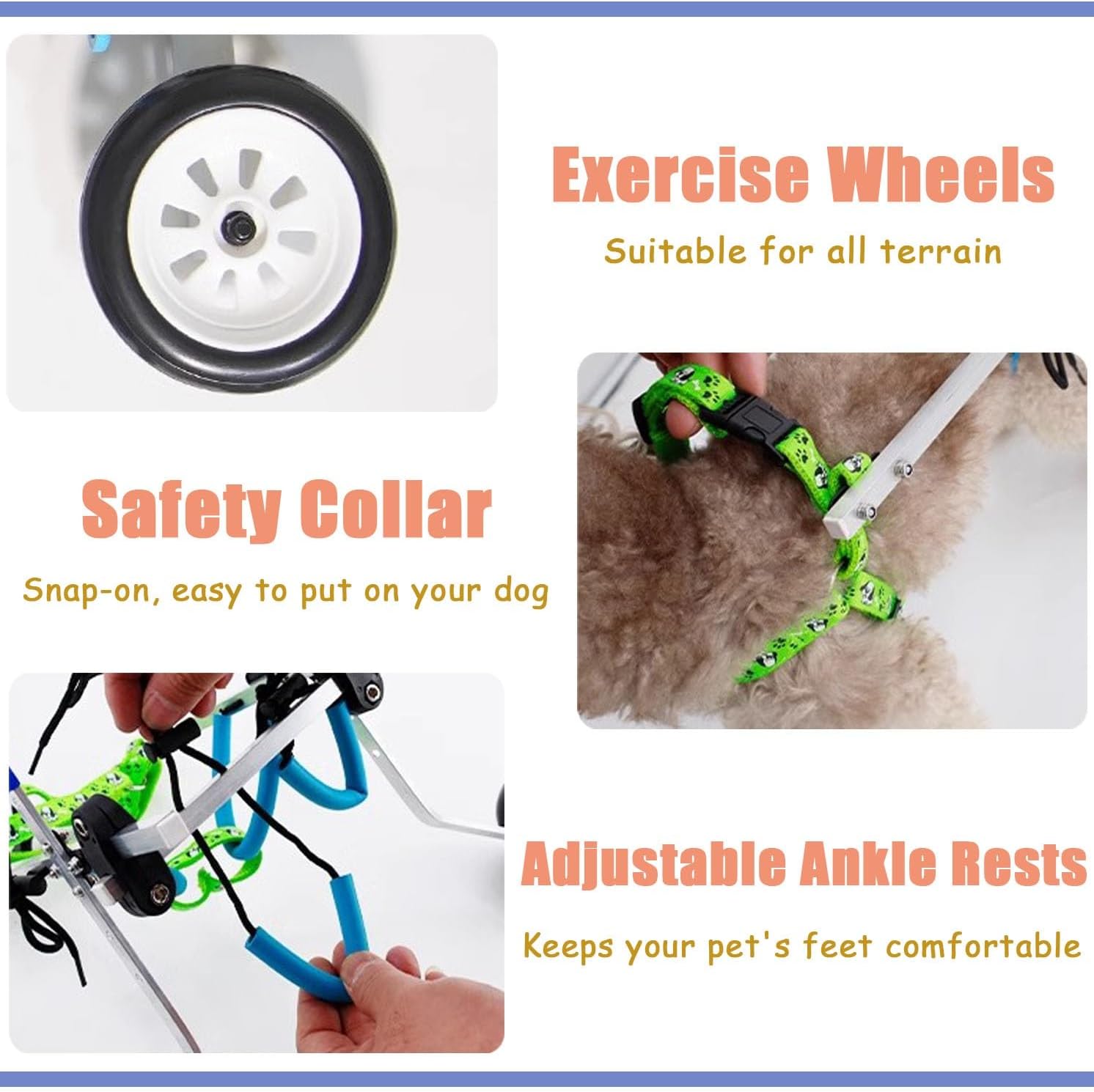 Dog Wheelchair, 4-Wheel Full Support for Small Dogs, Adjustable Walker Cart for Injured Dogs, Limited Mobility Aid for Exercise and Rehabilitation