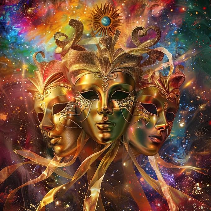 Zodiac Sign Gemini Shining Mask 5D Diamond Art Painting Full Square Drill Diamond Art Painting by Number Kits for Adults Mosaic Cross Stitch for Wall Decor 14x14inch(7)