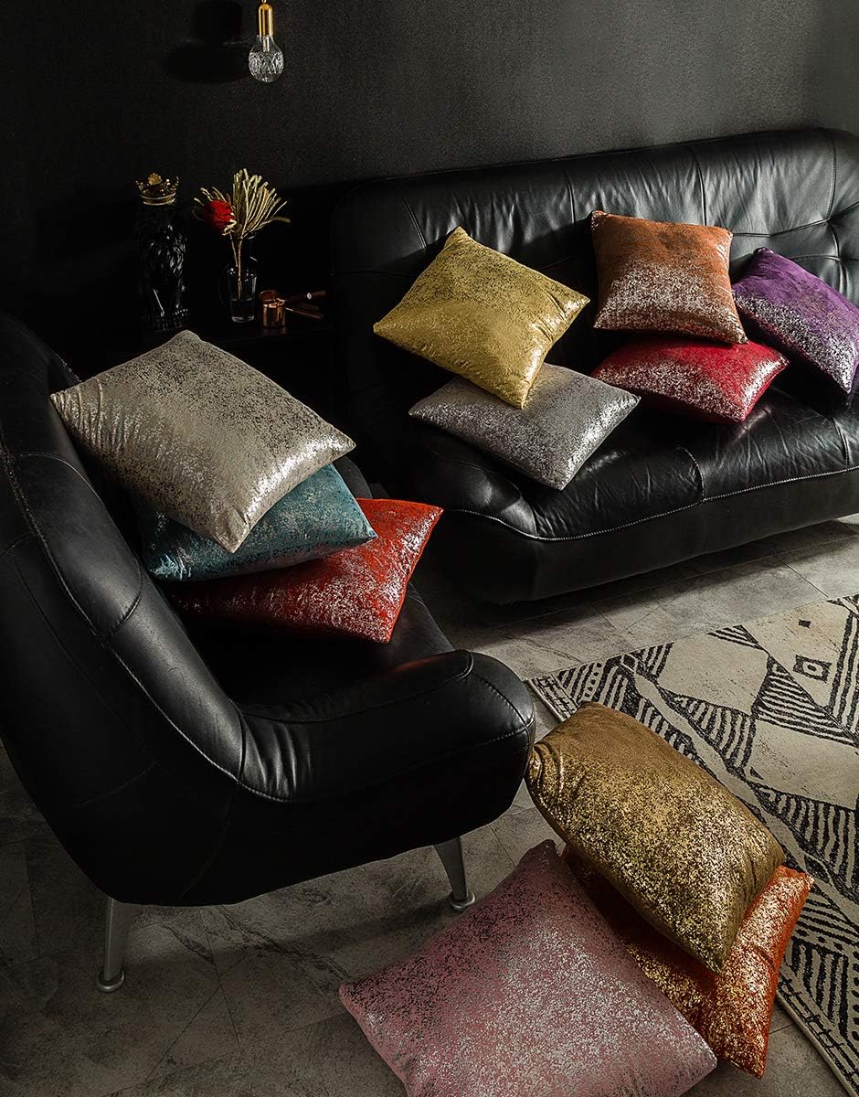 Xinrjojo Gift, Euro Champagne Silver Super Soft Sparkling Decorative Solid Glitter Square Cushion Cover Handmade Pillowcase with Hidden Zipper, 2 Packs,16x16 inch(Silver- Champagne) - Image 5