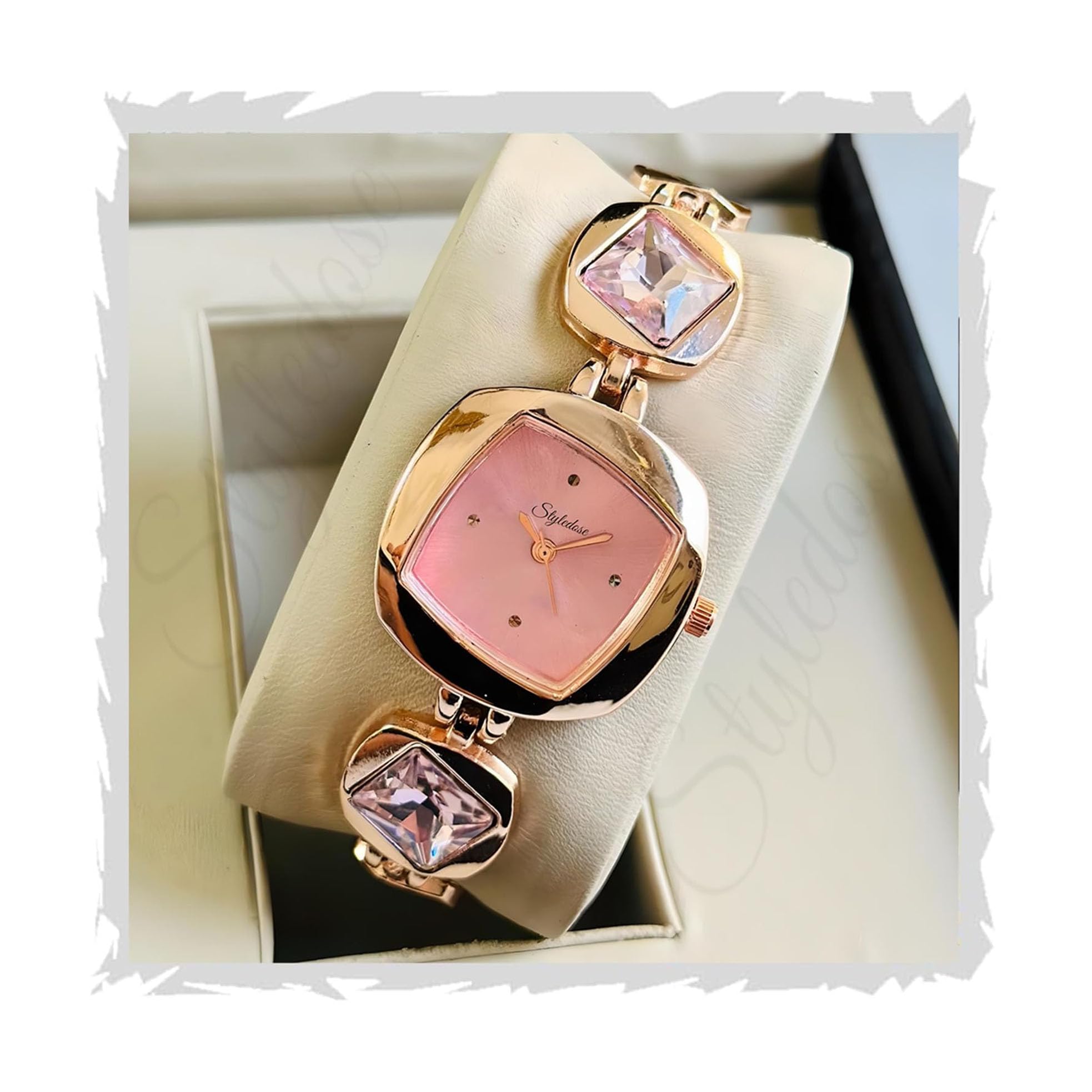 styledoseLuxury Dial in Square case with Ston Studded brecelet Strap Quartz Analogue Wrist Watches for Women's & Girls&Miss&Ladies