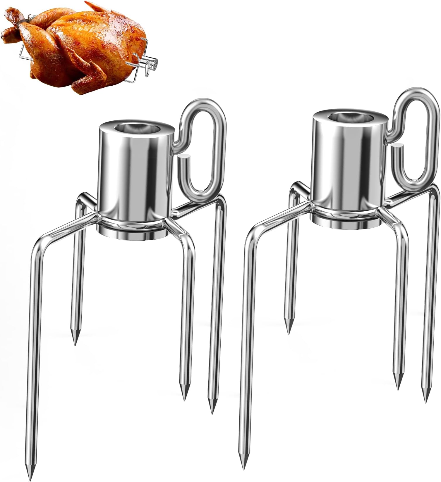 Universal 304 Stainless Steel Rotisserie Meat Forks - Fits 1/2-Inch and 3/8-Inch Hexagon & 3/8-Inch and 5/16-Inch Square & 1/2-Inch Round Spit Rods