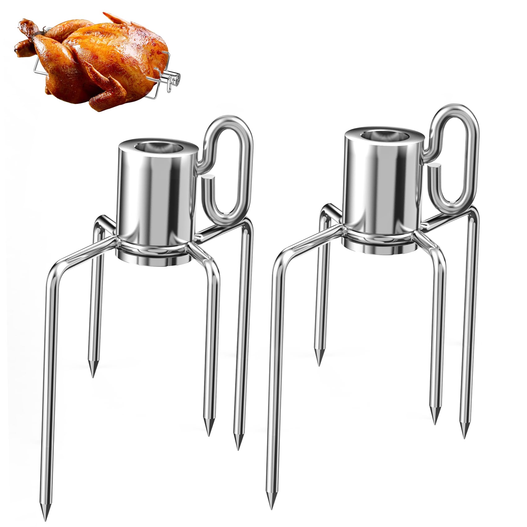 Skyflame Universal 304 Stainless Steel Rotisserie Meat Forks - Fits 1/2-Inch and 3/8-Inch Hexagon & 3/8-Inch and 5/16-Inch Square & 1/2-Inch Round Spit Rods