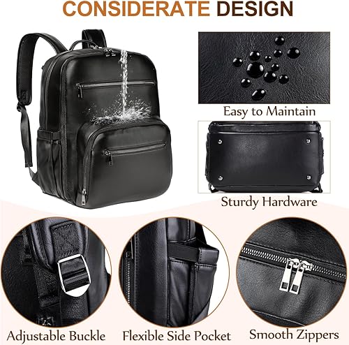 Miniatura 3 de VASCHY Mochila para pañales para mamá papá, unisex, grande, impermeable, de piel vegana, con cambiador, bolsillos aislados, funda acolchada para