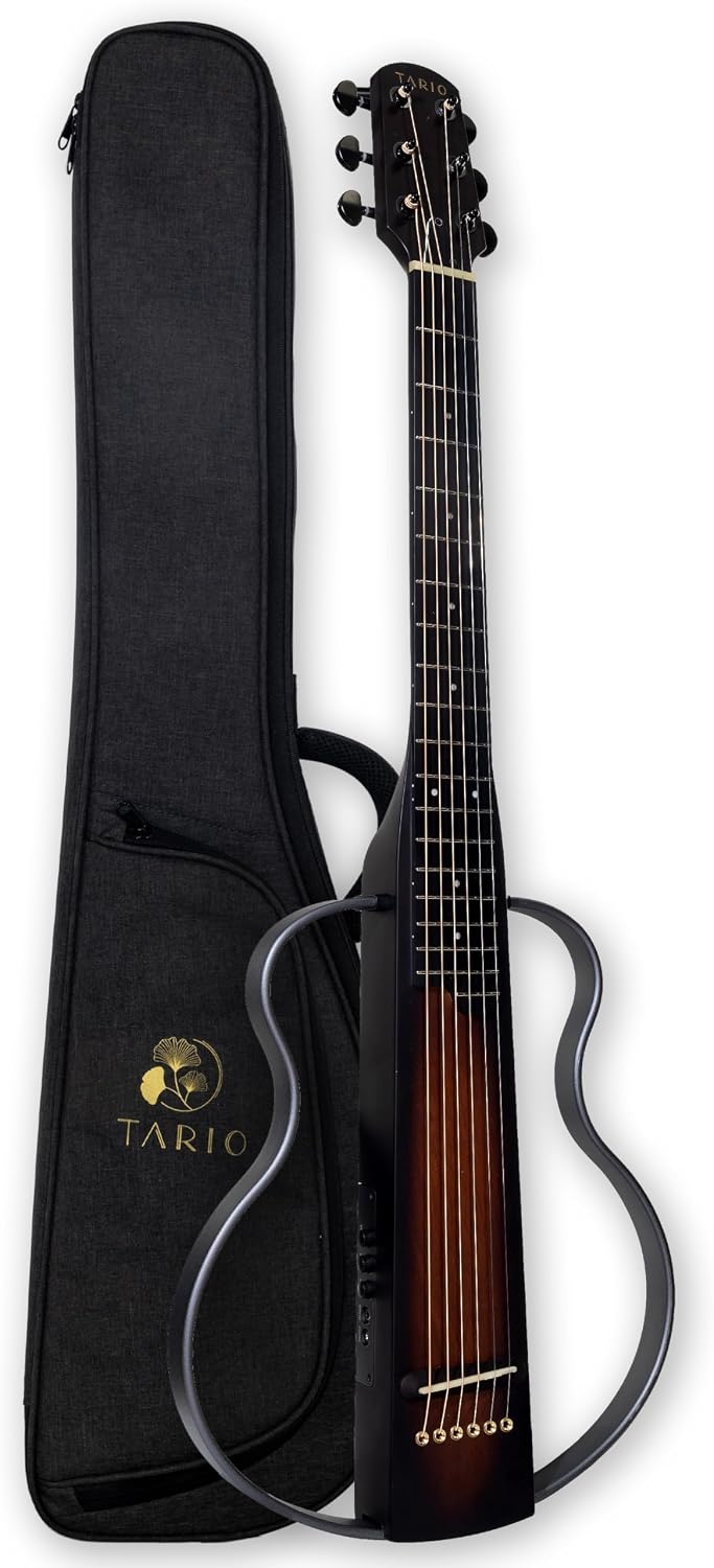 TARIO Silent Acoustic Guitar, Folding Travel Guitar, 6-String, Mahogany Body Sunburst