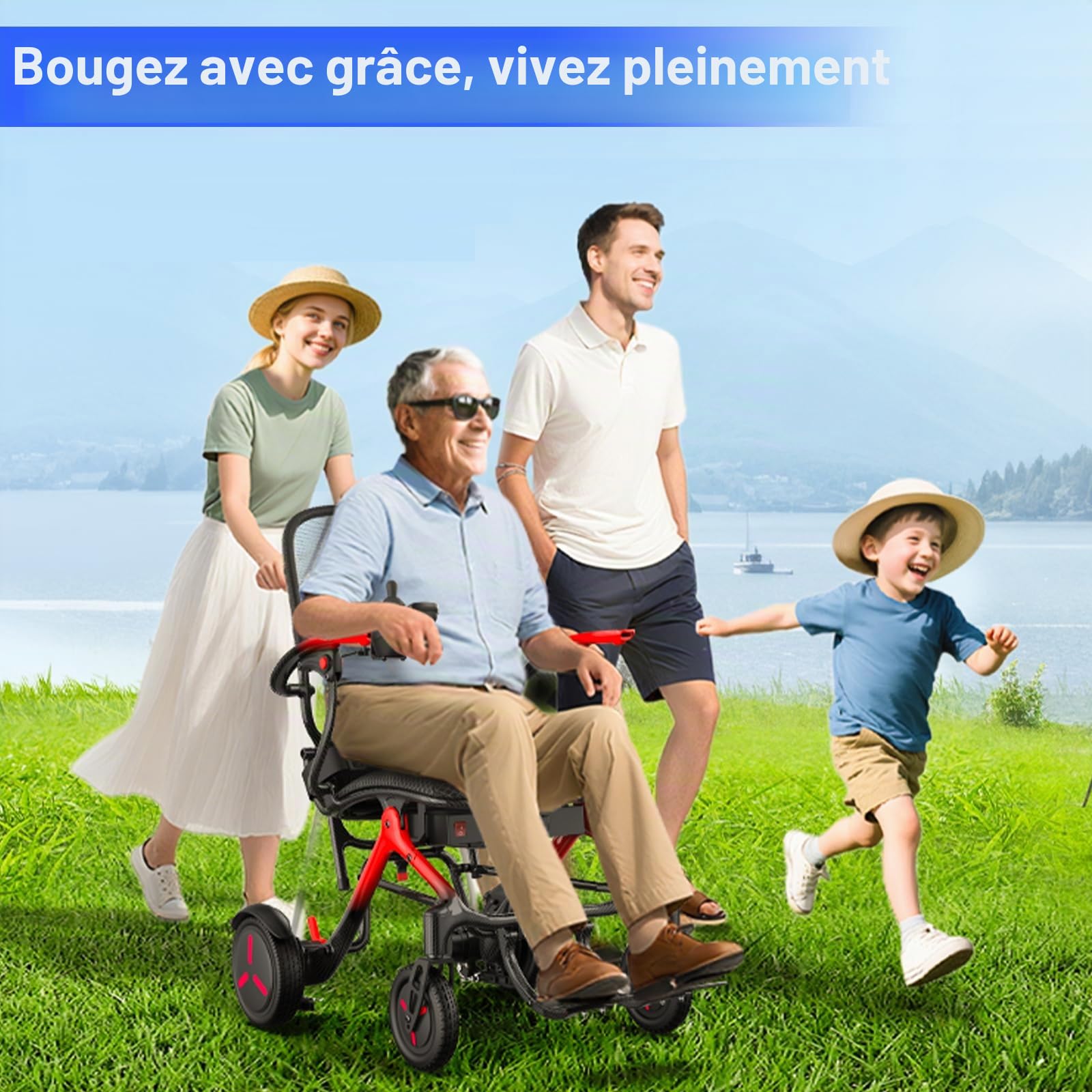 Fauteuil roulant électrique pliable et léger en carbone: autonomie de 25 km avec pneus increvables pour tous les terrains – Fauteuil roulant électrique avec dossier respirant jusqu'à 150 kg