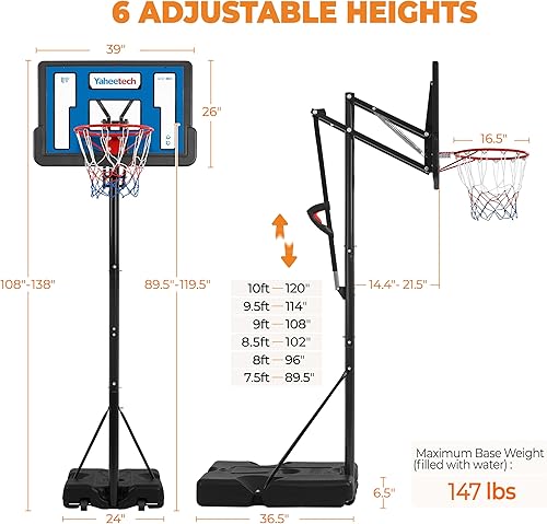 Miniatura 3 de Yaheetech Aro de baloncesto portátil con sistema de portería de baloncesto para interiores y exteriores, altura del aro ajustable de 7.5 a 10 pies