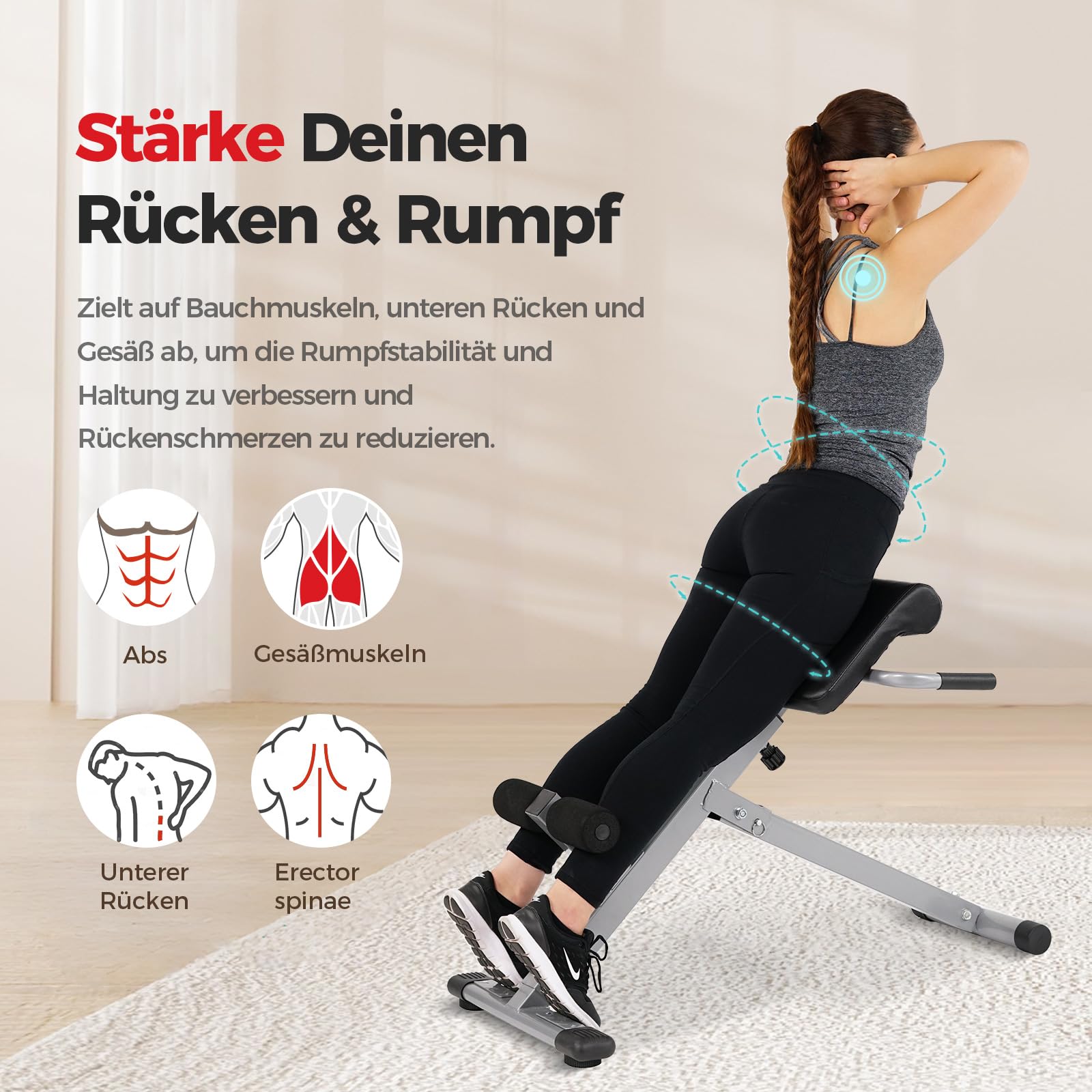Sunny Health & Fitness Klappbar Roman Chair, Back Hyperextension Bench | Verstellbar Height, Trainiert Rücken, Bauch und Core, Heimtraining, 115-120 kg Belastbarkeit, Verbessert Flexibilität
