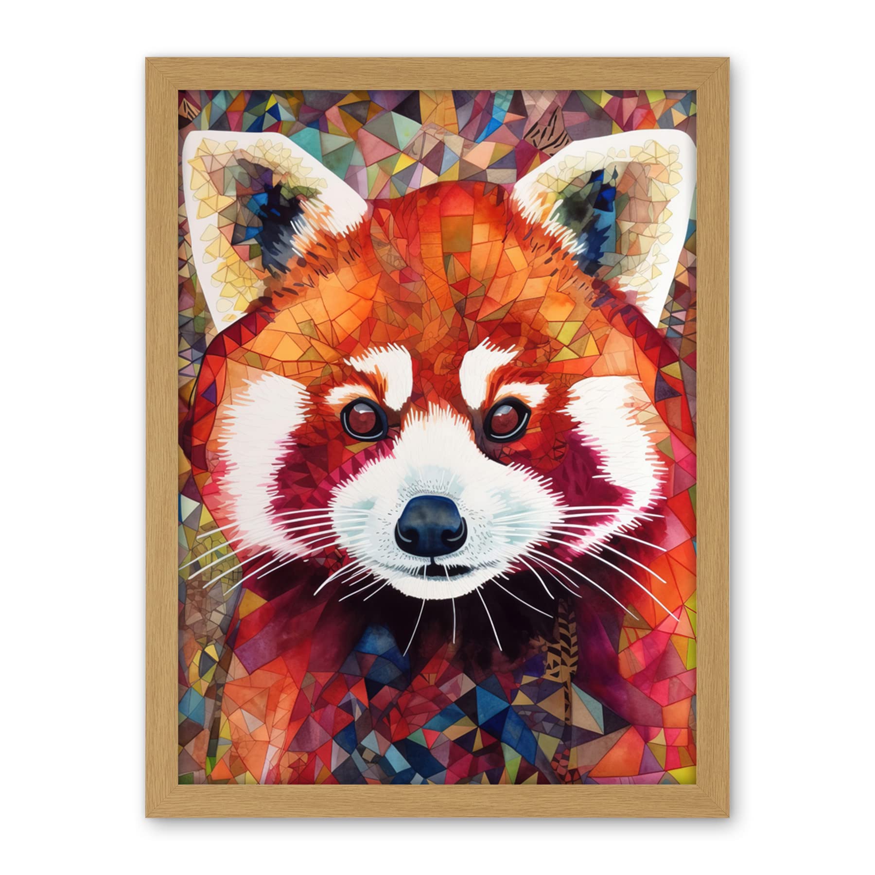 Artery8 Red Panda Portrait Multicoloured Folk Art Artwork Framed Wall Art Print 18X24 Inch