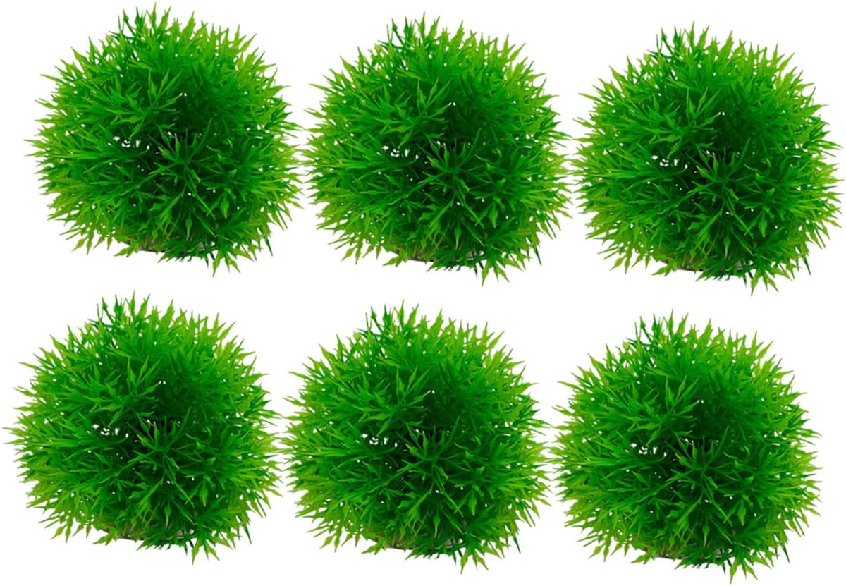 Peces de plantas acuáticas s 6 piezas de bola de hierba artificial verde plástico acuario decorar decoración del hogar planta sintética acuario bola