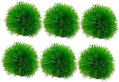 Peces de plantas acuáticas s 6 piezas de bola de hierba artificial verde plástico acuario decorar decoración del hogar planta sintética acuario bola