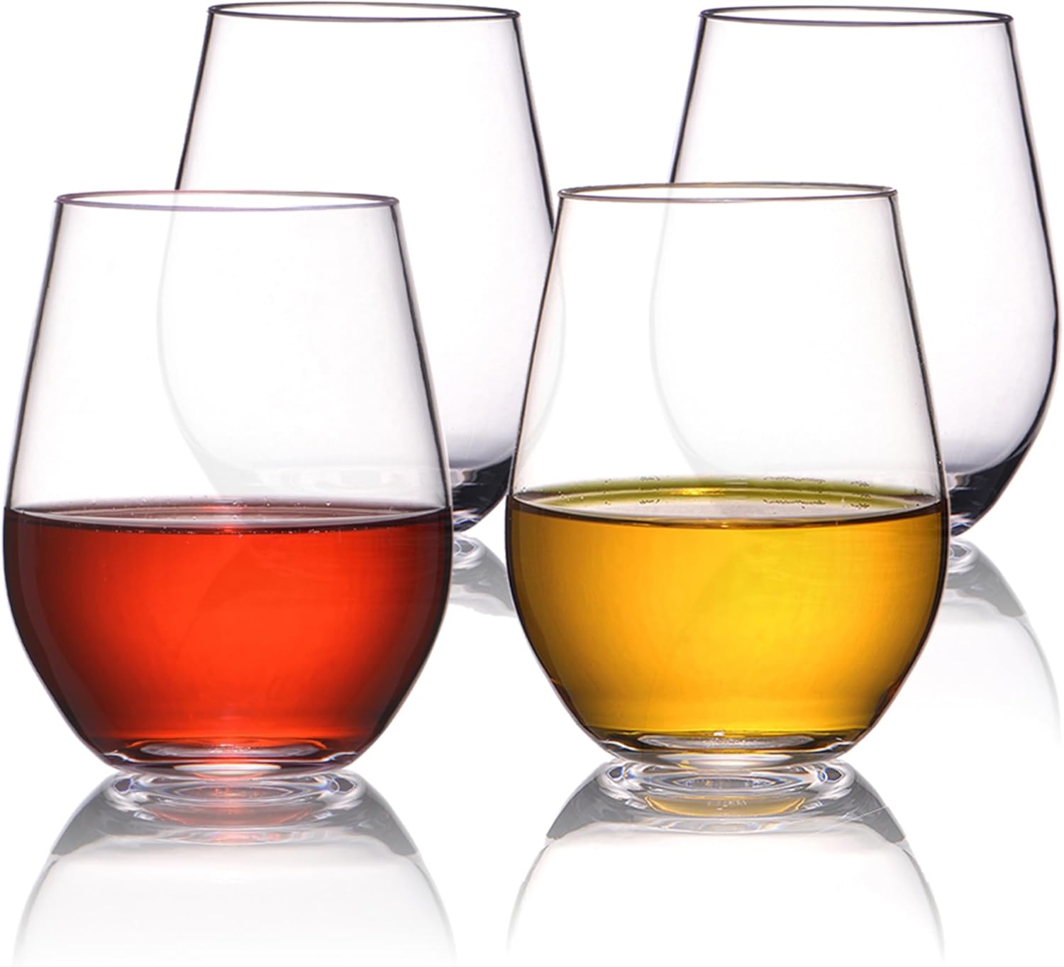 MICHLEY Stemless Red and White Wine Glasses 16oz, Unbreakable Tritan Plastic Wine Tumblers Set for Holiday, Party, Birthday, Dishwasher Safe, BPA Free, Set of 4