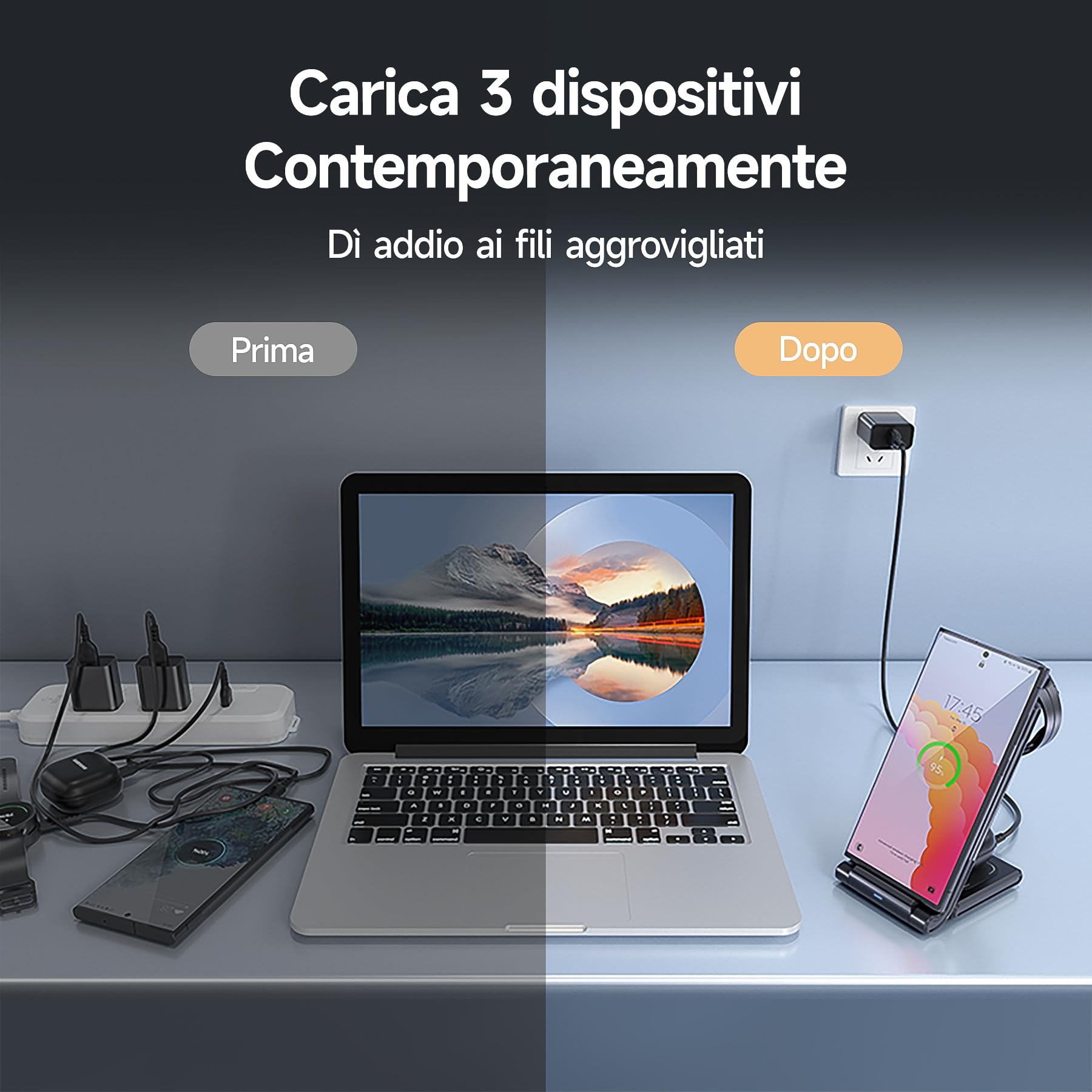 Stazione Ricarica per Samsung, MANKIW Pieghevole 3 in 1 Base Ricarica Wireless per Samsung S25/S24/S23/S22/S21/S20, Z Fold 6/5/4/3, Note20/10 Ultra, Watch 7/6/5/4/3/Active, Buds2/+/Pro/Live