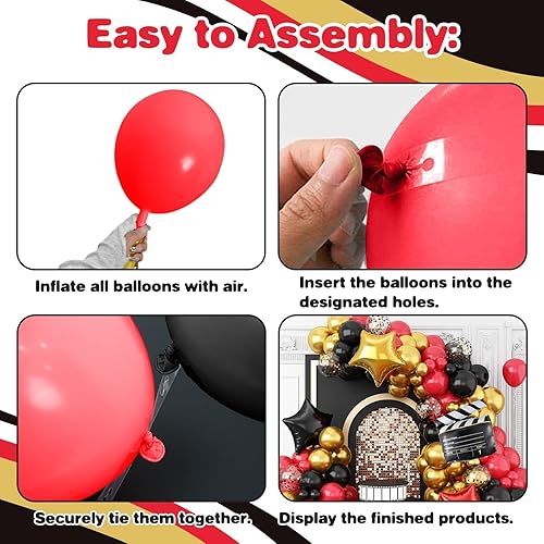 Miniatura 3 de Kit de arco de guirnalda de globos de noche de película, globos rojos y negros dorados con cámara de papel de aluminio de estrella, globos de