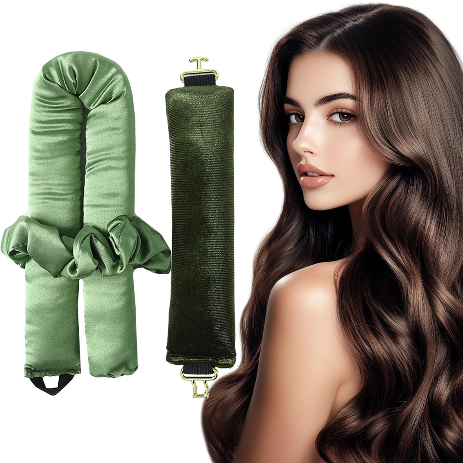 Heatless Hair Curler for Overnight Curls | 2PCS Curling Rod to Sleep In|Overnight Rods for No Heat Curls |Hair Rollers for Blowout Look Long Short Hair(Green)