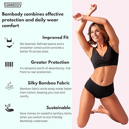 Miniatura 4 de Bambody Ropa interior para mujer Bragas absorbentes de bambú para maternidad y posparto con tela sedosa suave y transpirable para flujo pesado