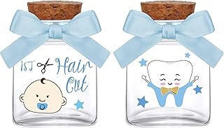 Eaasty 2 Pieces Baby Keepsake Box Glass Baby Tooth Box Baby Memory Box First Curl Baby Teeth Keepsake Box First Haircut Keepsake Holder for Boys and Girls (Blue, Boy Style)