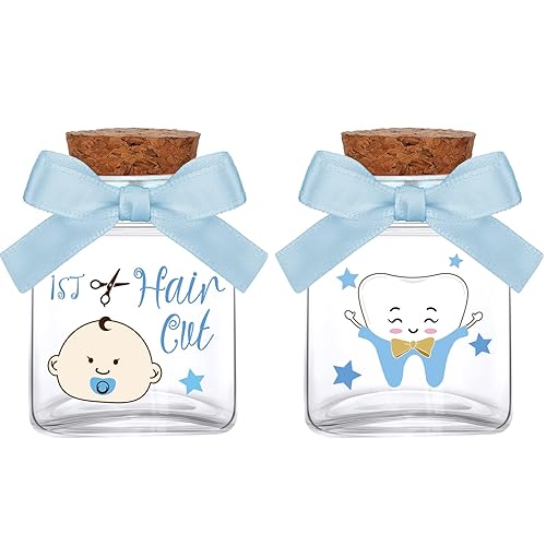 Eaasty Caja de recuerdo de 2 piezas para bebés, caja de cristal para dientes de bebé, caja de memoria de primer rizo de dientes de bebé, caja de