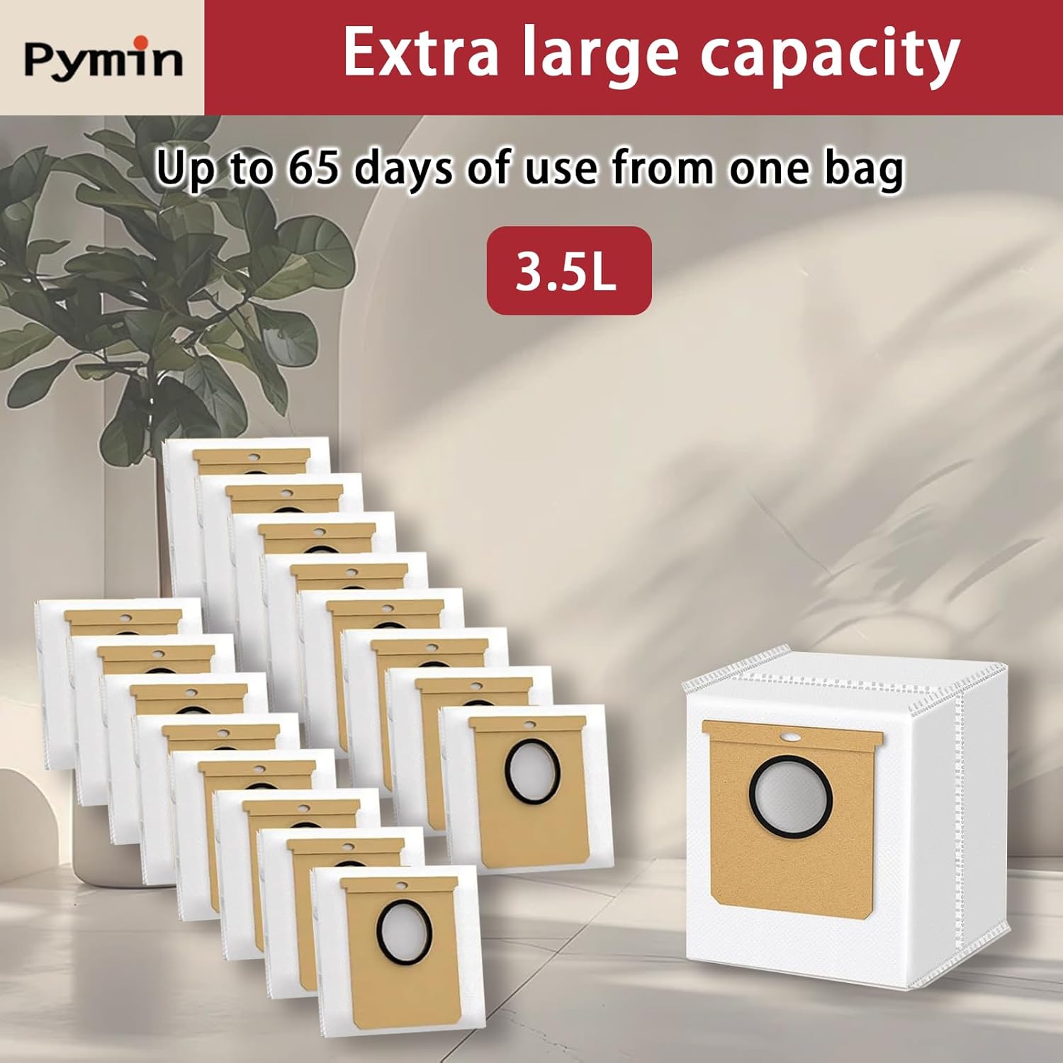 Pymin 16 Pack Replacement Dust Bags Compatible with Eufy L50 & L60 SES, L60 Hybrid SES Self Empty Station, 3.5L Dirt Disposal Bags for Haier H9+, Conga Home 10000, 8090 Ultra, 9090 AI Vacuum Cleaner