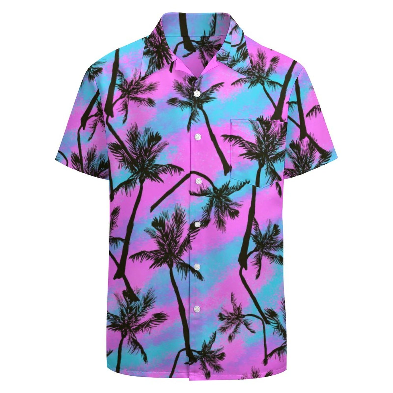 Larsd Men's Pink Palm Tree 80S 90S Button Up Hawaiian Beach Shirt For - Vintage Retro Neon Disco Party Shirt, Xxxxl
