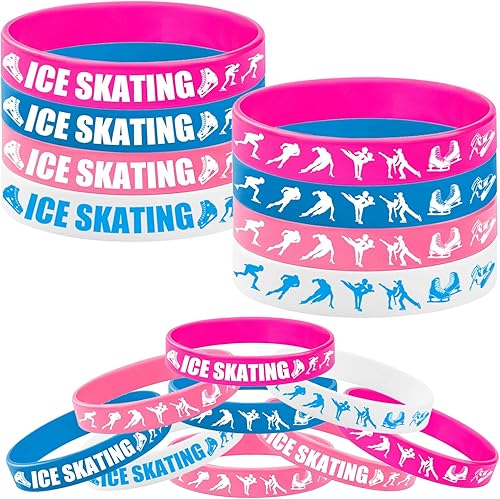 PIBIPAID 24 pulseras de silicona para patinaje sobre hielo, recuerdos de fiesta, pulsera de goma para patinaje sobre hielo, suministros de fiesta,