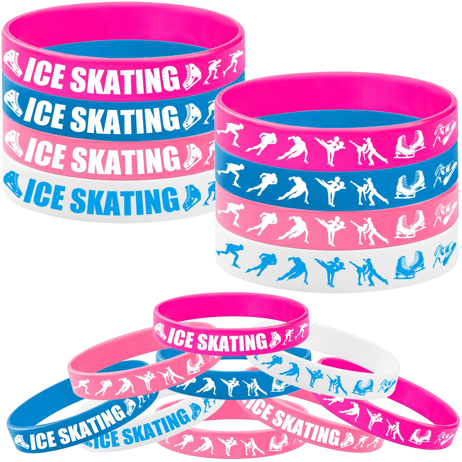 PIBIPAID 24PCS Ice Skating Silicone Bracelet Party Favors -Ice Skating Rubber Bracelet Party Supplies Decorations Snow Birthday Baby Shower Party