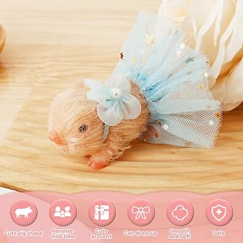Silicone Pig Doll Toy Mini Reborn Soft Lifelike Silicone Piglet Doll Miniature Animal Toy Cute Simulation Design Body Piggy Toys with Accessories for Kids Gift Home Decoration 7.5 x 3.3 x 3cm
