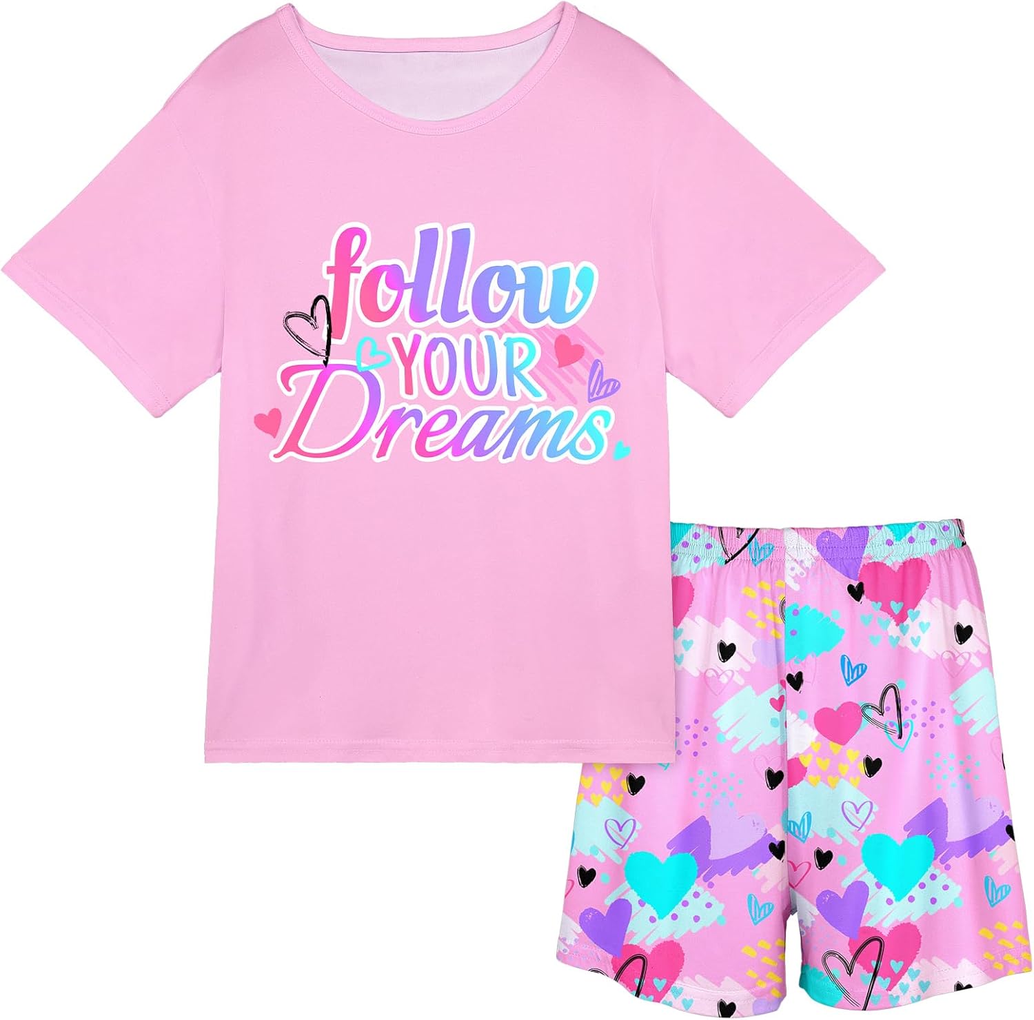 Play Tailor Girls Pajamas for Kids 2 PCS Summer Pjs Set Short Sleeve Top Sleepwear for Teen Girl 4-15