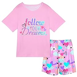 Play Tailor Girls Pajamas for Kids 2 PCS Summer Pjs Set Short Sleeve Top Sleepwear for Teen Girl 4-15