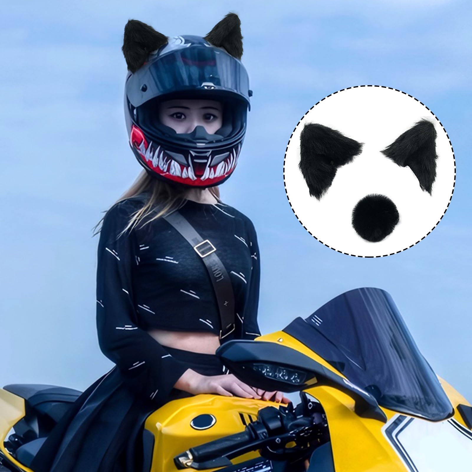 Orecchie da casco da gatto in peluche, copricapo da moto, accessorio decorativo per orecchie da, copertura morbida per casco, accessorio leggero e divertente, per bicicletta