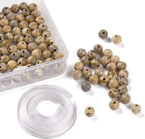 Miniatura 136 de BEEFLYING 100 cuentas de piedra de turmalina negra natural de 0.315 pulgadas (0.315 in), piedras preciosas redondas sueltas con hilo de cristal