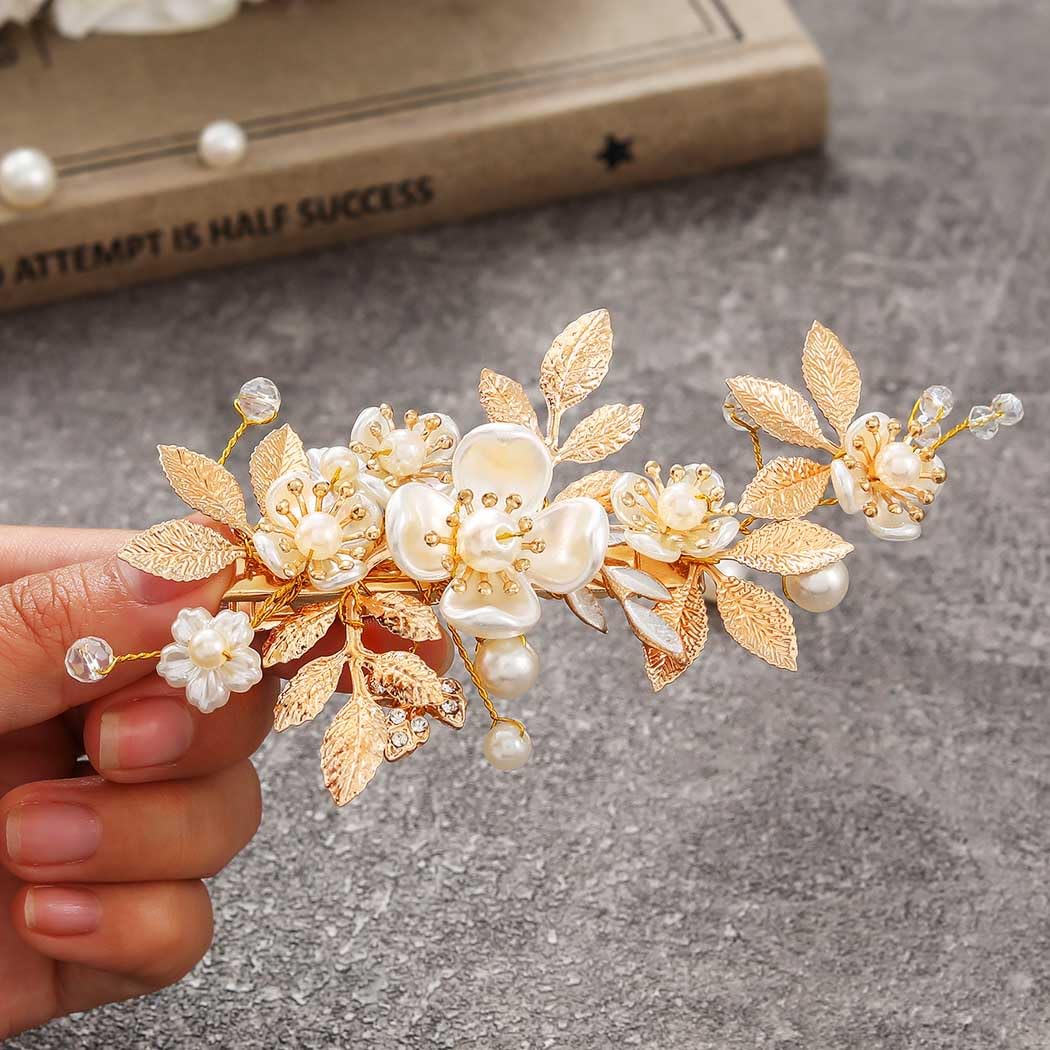 Amazon.com : JONKY Gold Flower Hair Clip Bride Wedding  display picture 3