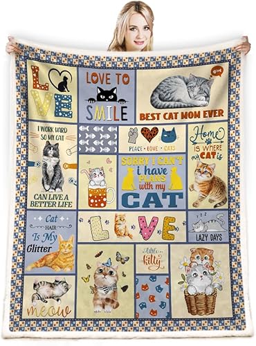 Miniatura 4 de TRIKPTEY Manta de gato, manta con estampado de gato de 60 x 50 pulgadas, ideas de regalo para mujer