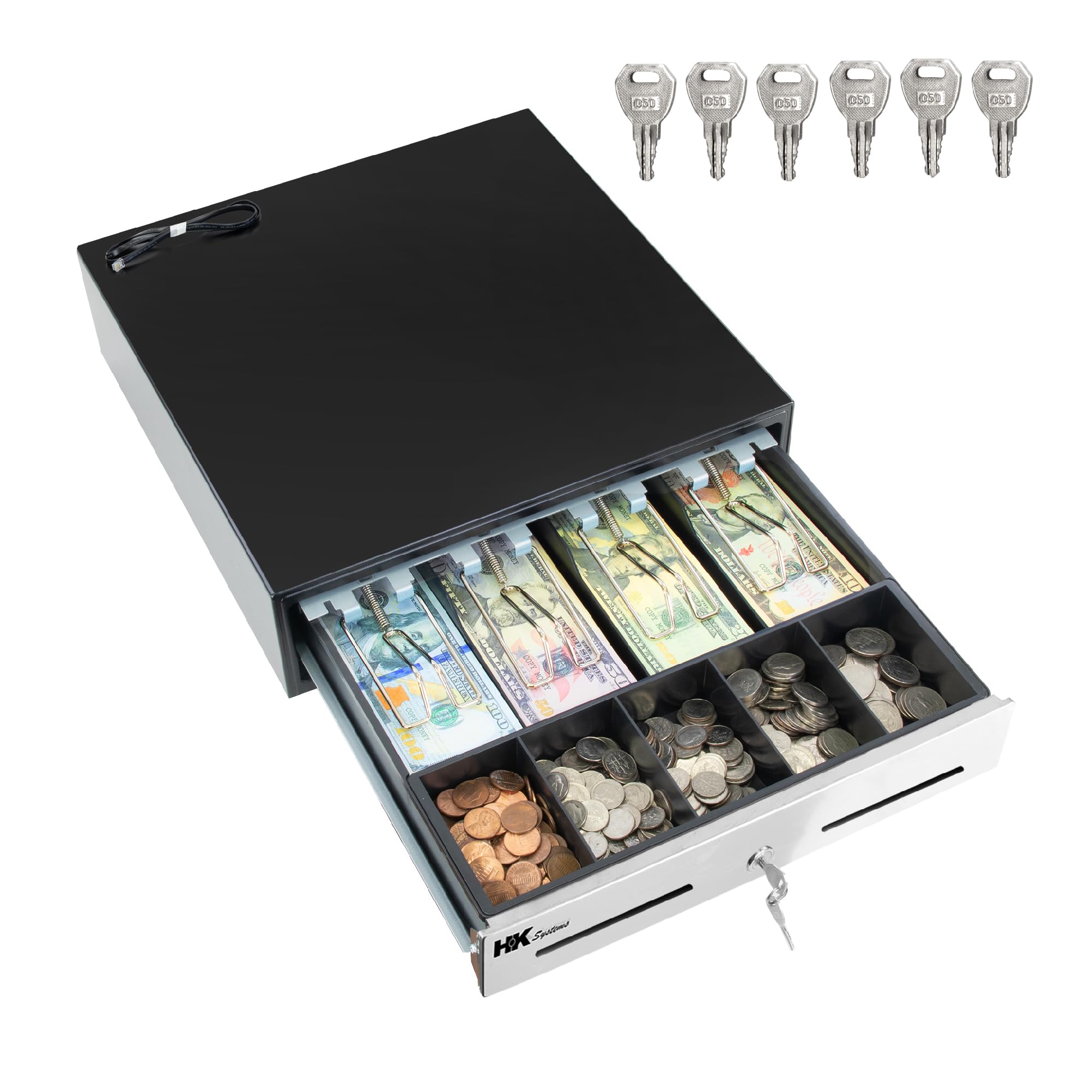 13"" Stainless Steel Front Heavy Duty Black POS Interface Cash Drawer with 4Bill/5Coin — image 1