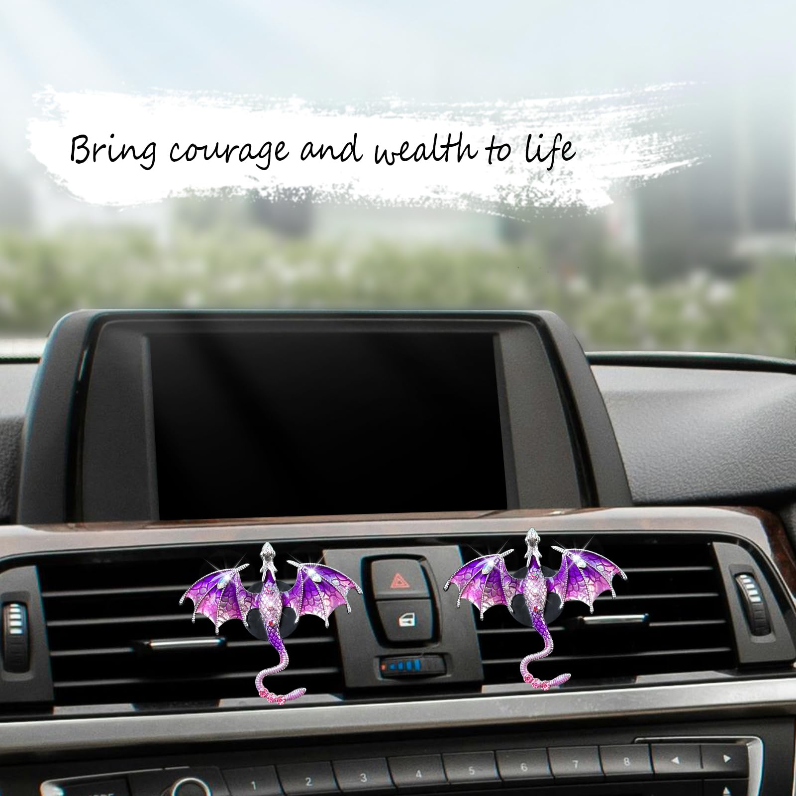 Bling Wyvern Car Air Freshener Vent Clips 2pcs Alloy Purple Enamel Dragon Vent Clips Car Accessories Refillable Car — view 3
