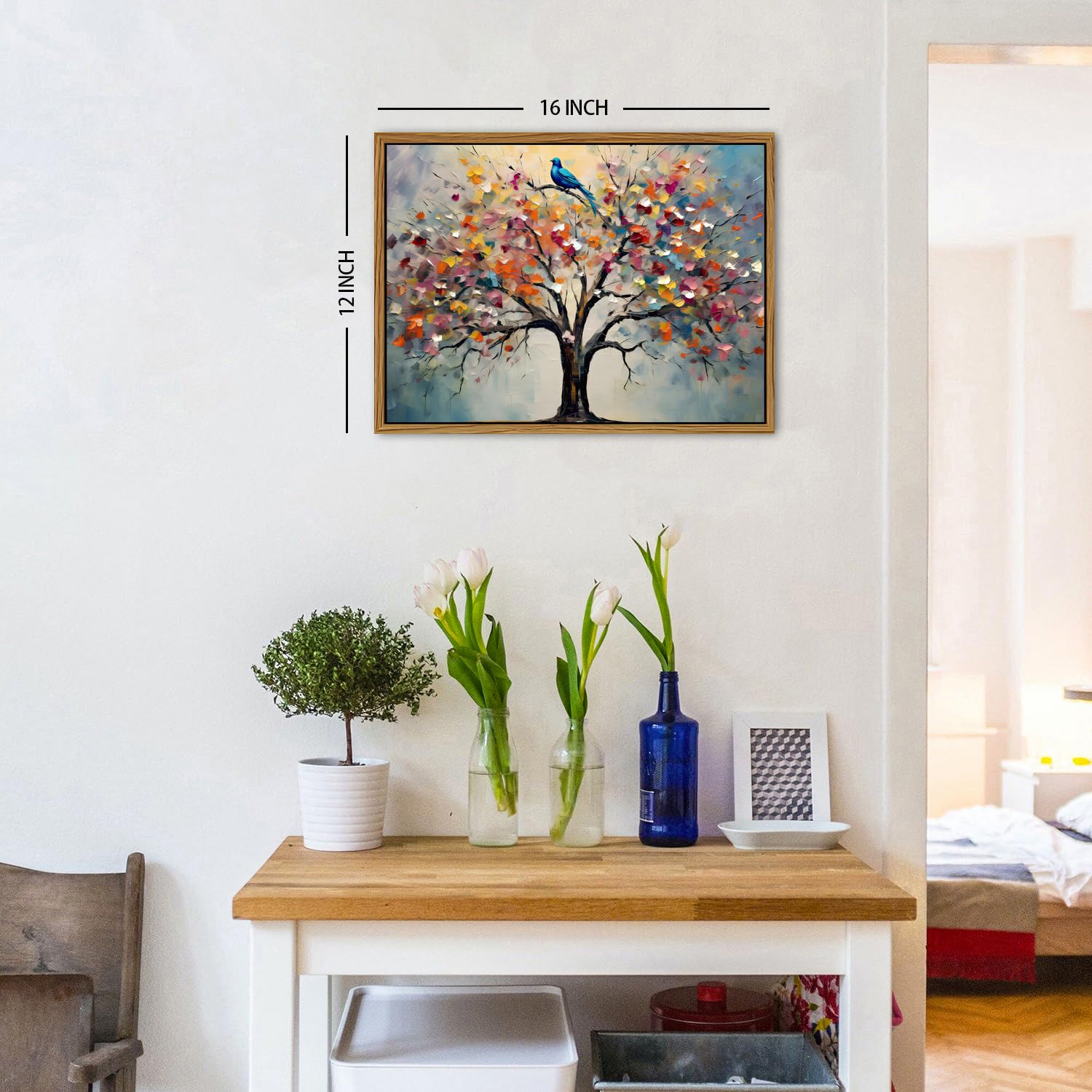 Colourful Tree of Life Wall Art Flower Wall Pictures Living Room Decor Abstract Blossom Tree Canvas Painting Nature Botanical Prints Bedroom Pictures Minimalist Framed Artwork Home Decorations 30x40cm - Image 3